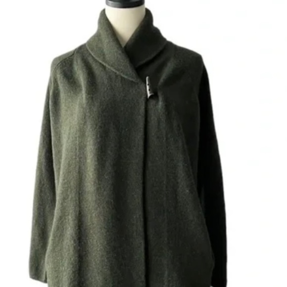 Adrienne Vittadini Green M Yak/Wool Duster Cardigan Sweater Jacket Alpine - Picture 2 of 8